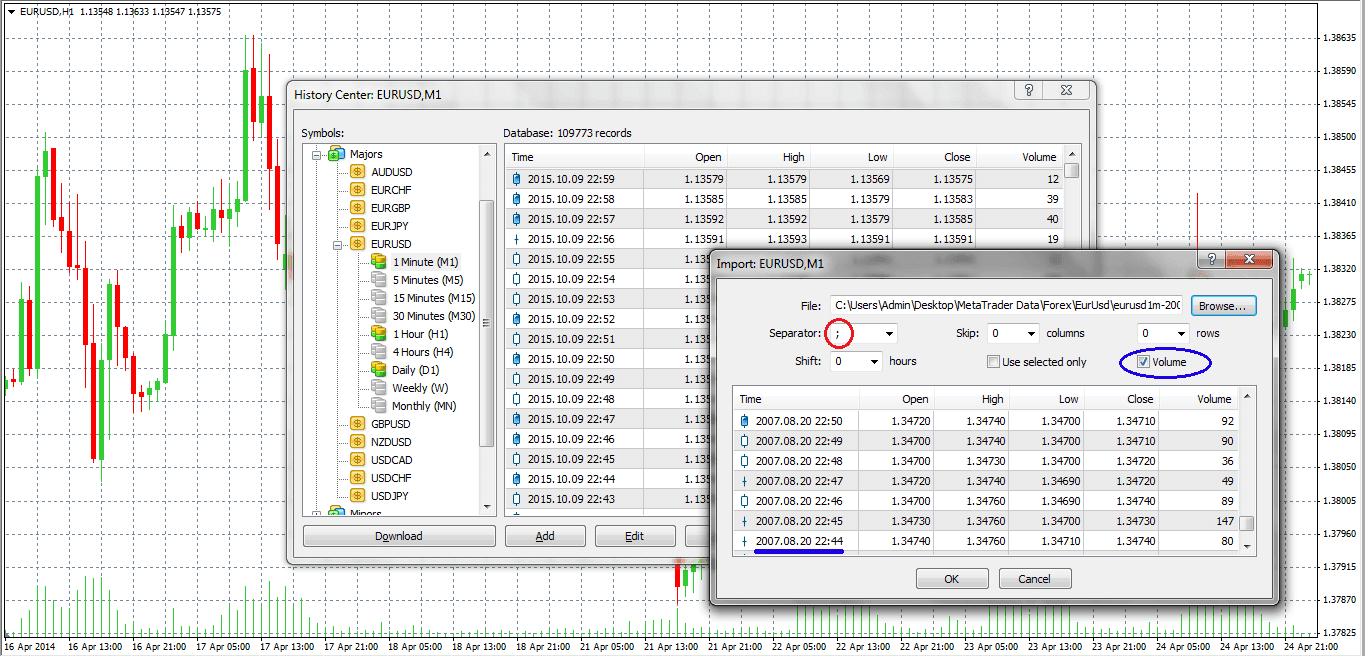 Step 4: control parameters for data import