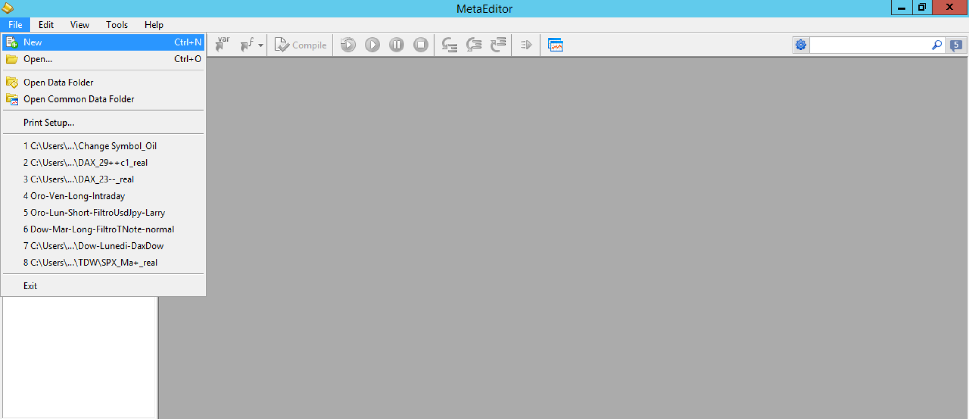 New Expert Advisor in MetaEditor file menu
