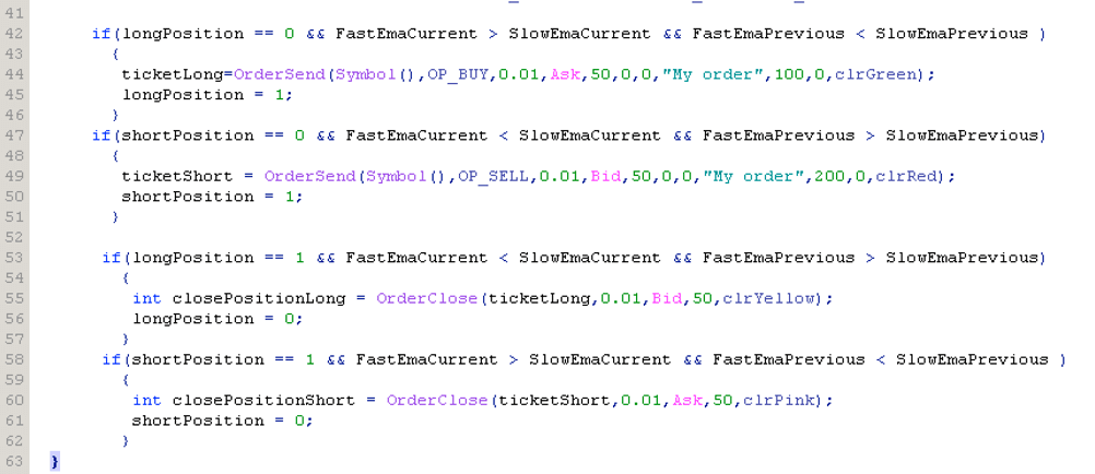 Expert Advisor MQL4 complete if statement logic for MA crossover