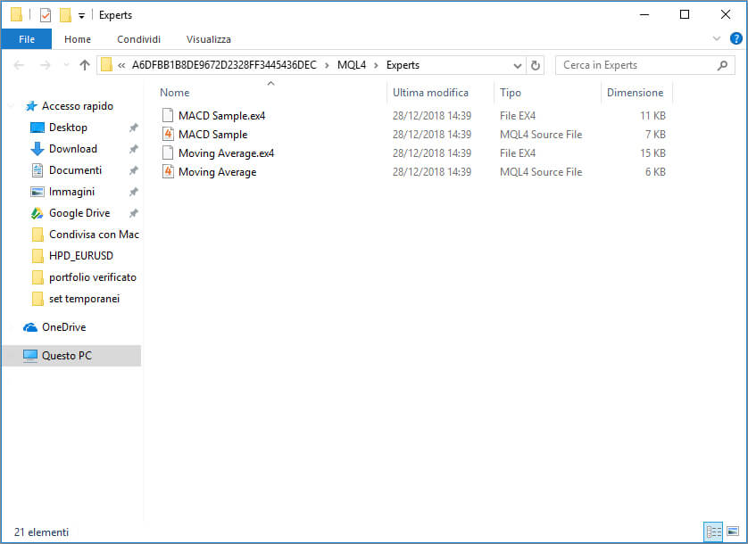 MT4 EA folder with files pasted