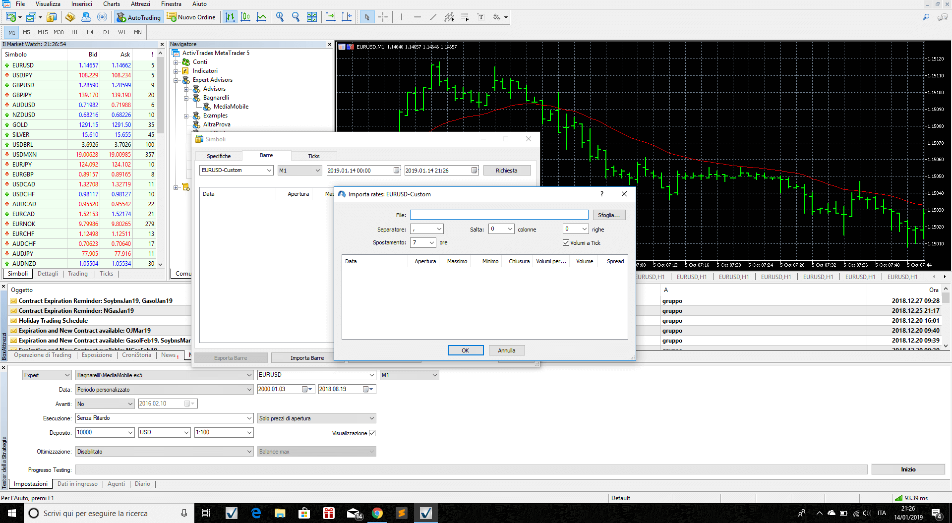 Import bars dialog in MetaTrader 5