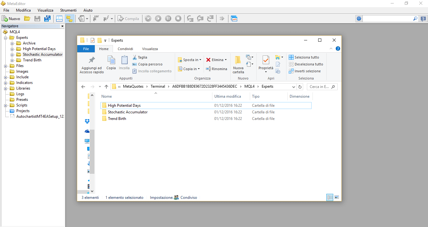 Paste EA bot files into the Experts folder