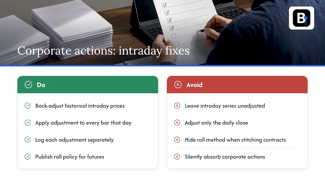 Handling corporate actions and splits in intraday data — overview diagram