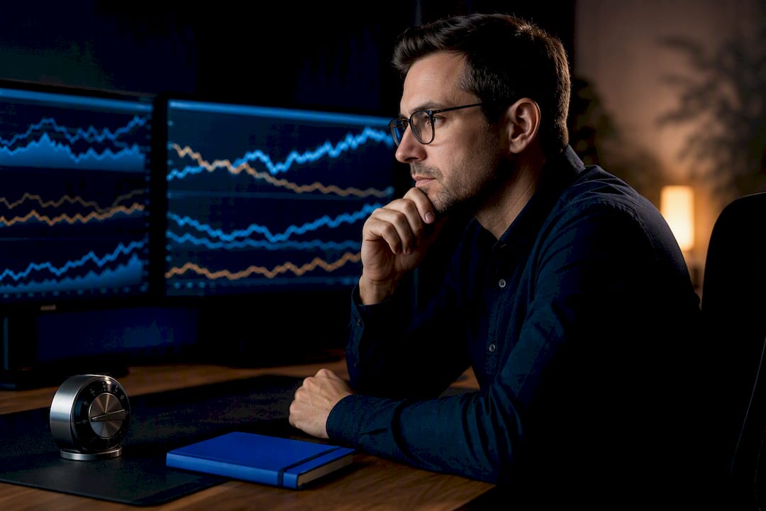 Researcher reviewing shared portfolio equity curves