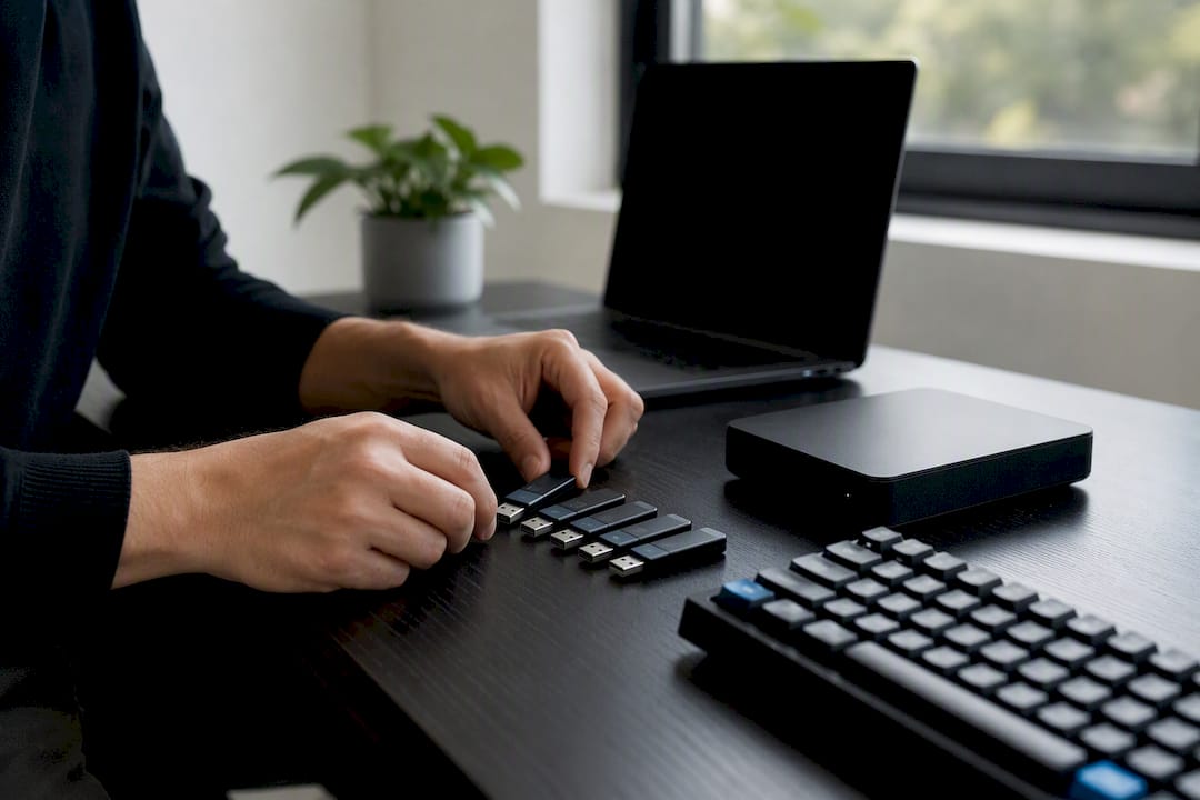 Hands sorting financial data drives