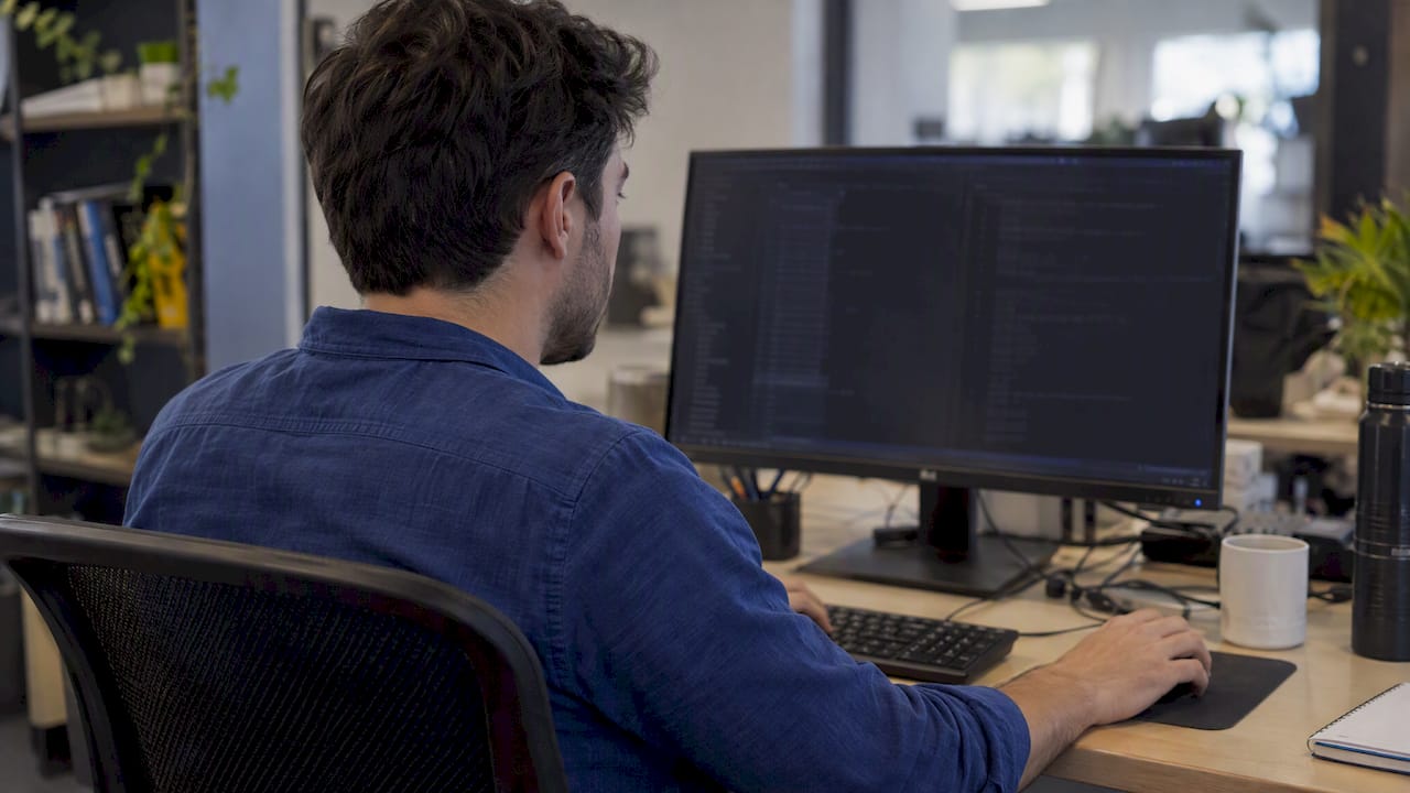 Developer comparing data formats at workstation