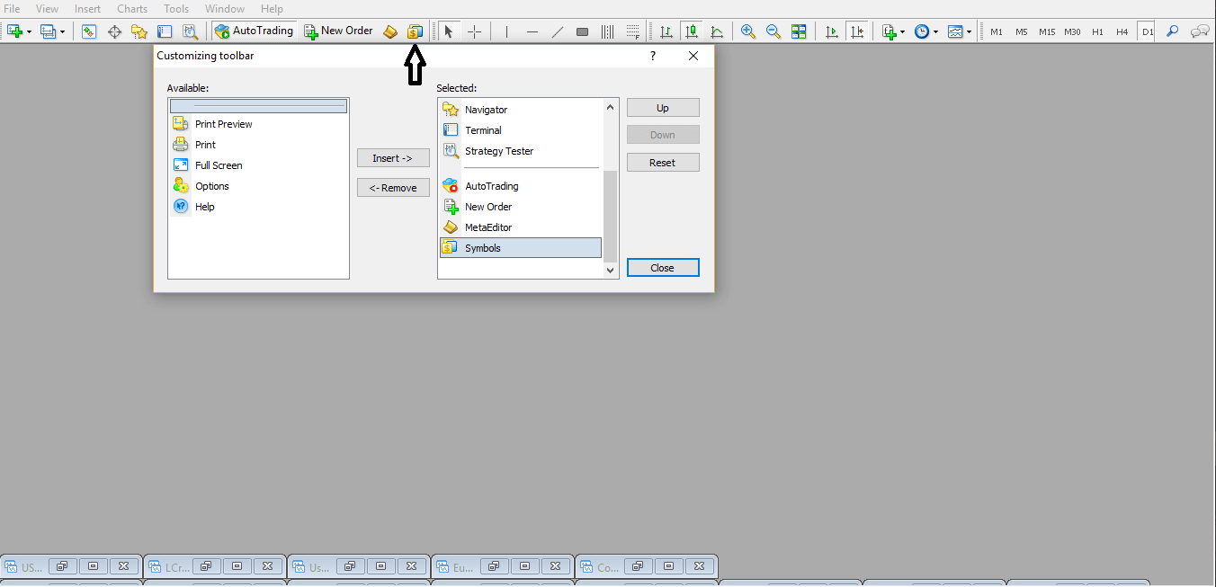 Seleziona Symbols in Metatrader