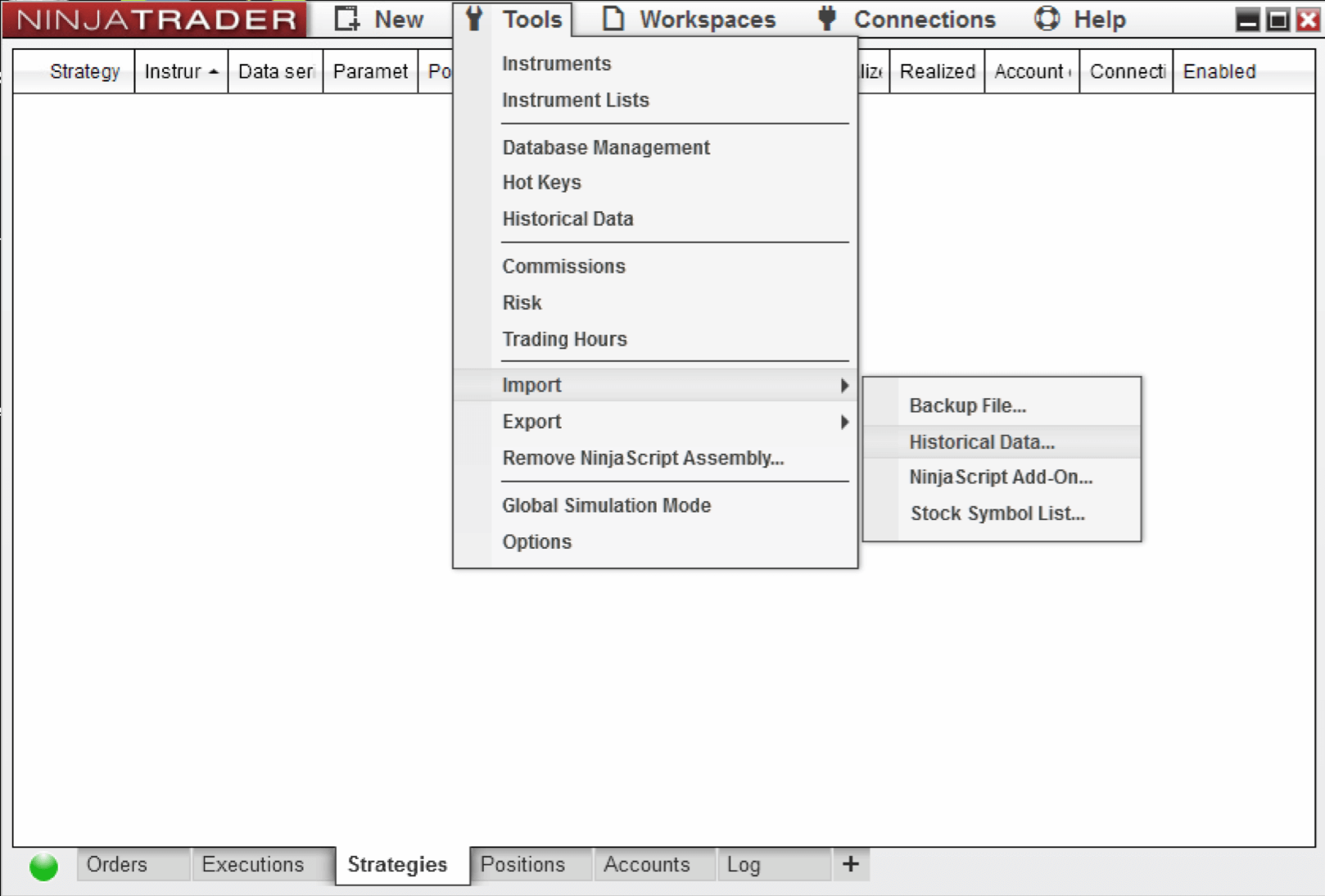 HOW TO IMPORT DATA IN Ninjatrader