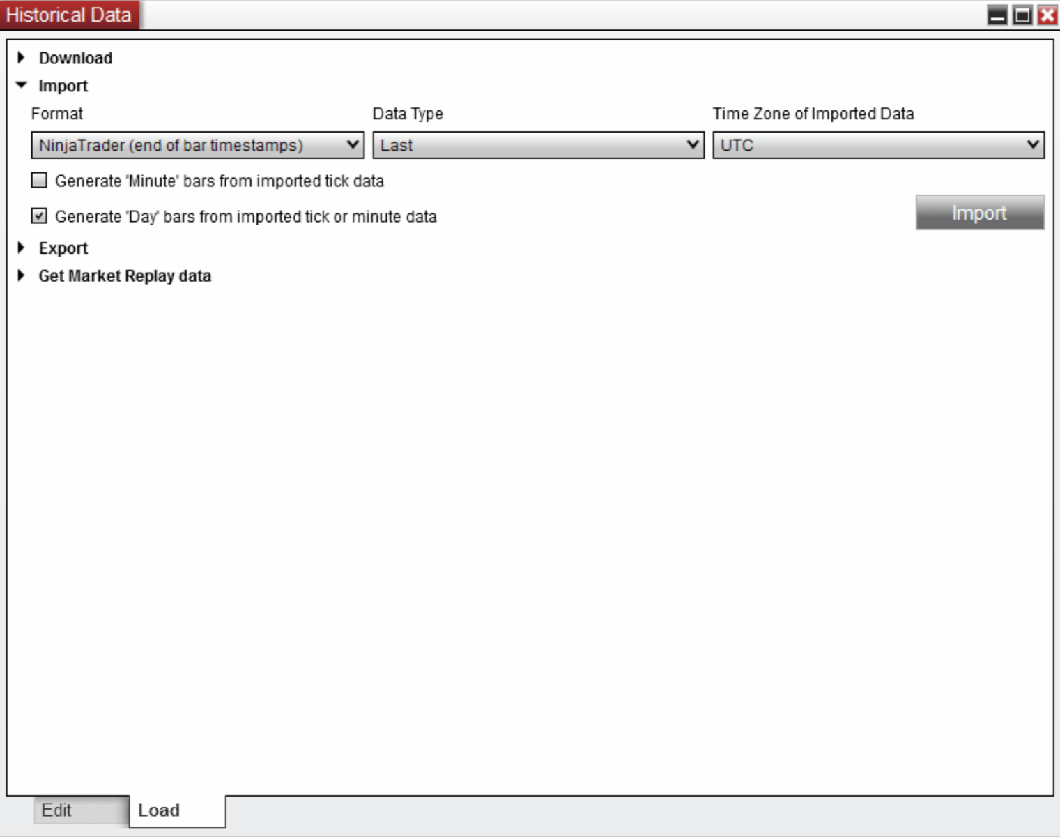 how to load data in Ninjatrader