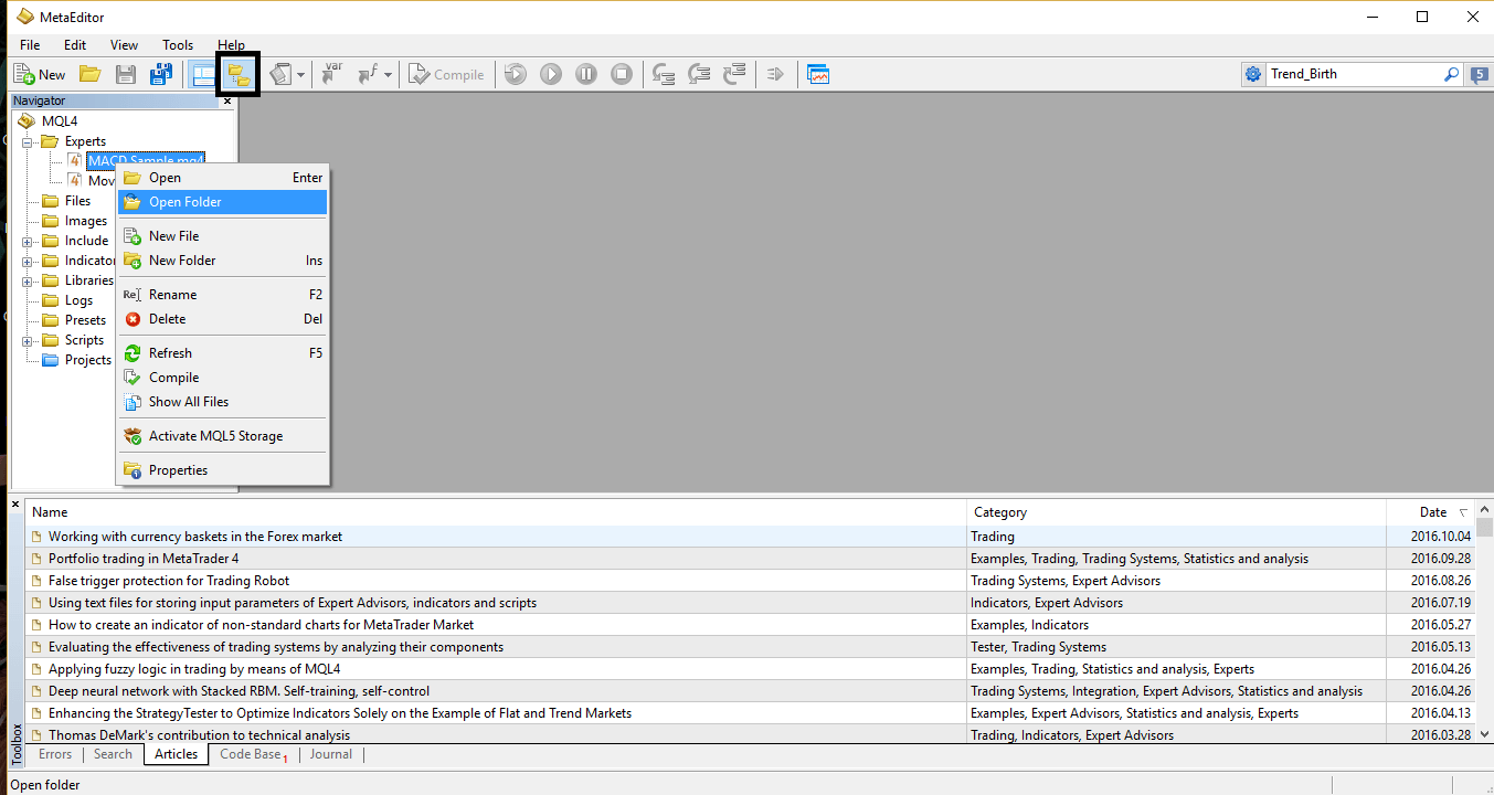 Expert Advisors Folders in Metatrader